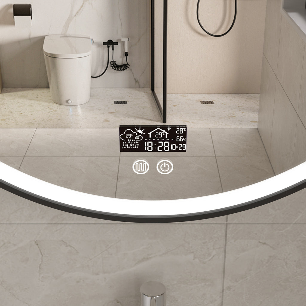 Smart Spiegel 60 cm Rond met Zwart Frame, LED Verlichting, Anti-Condenst en Wifi