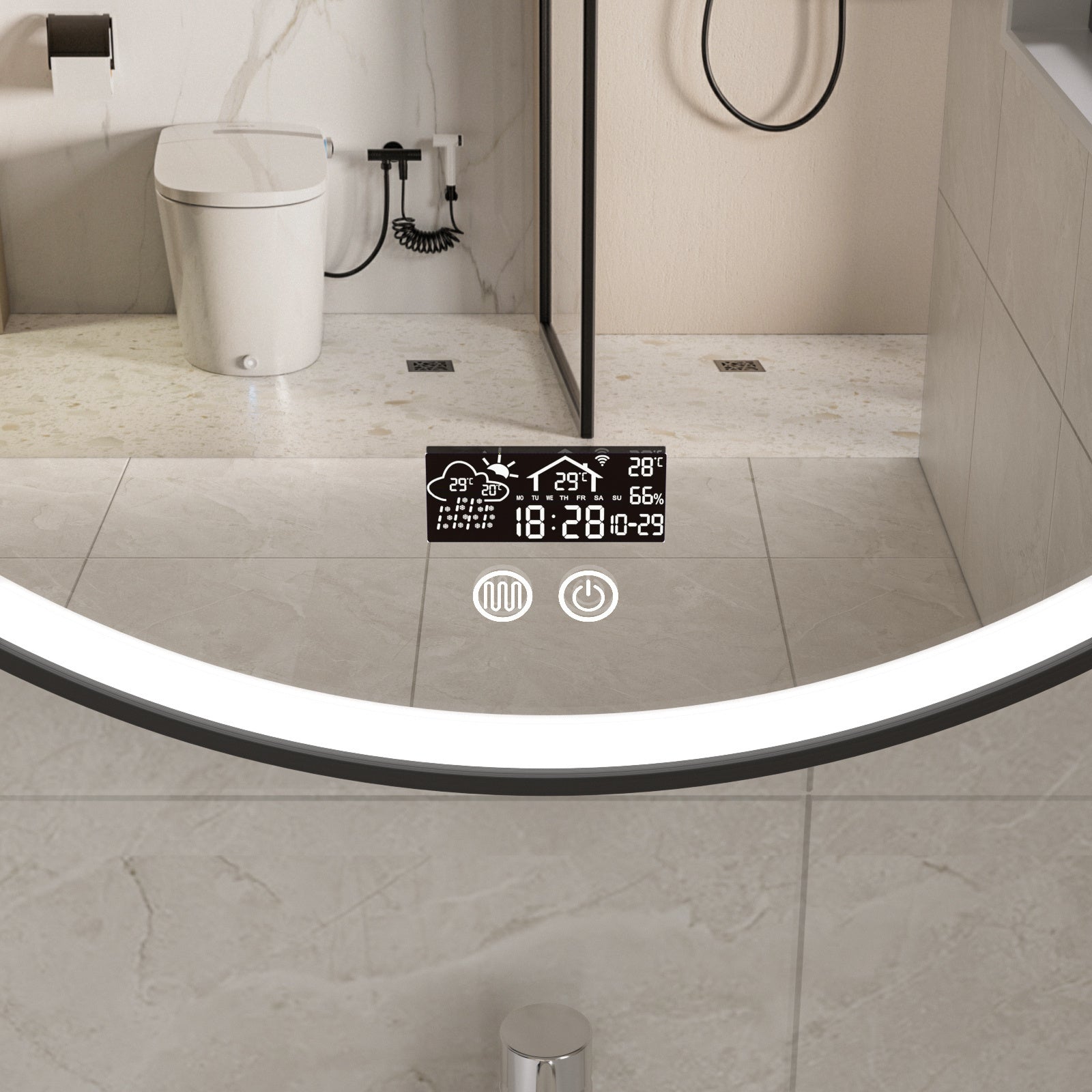 Smart Spiegel 60 cm Rond met Zwart Frame, LED Verlichting, Anti-Condenst en Wifi