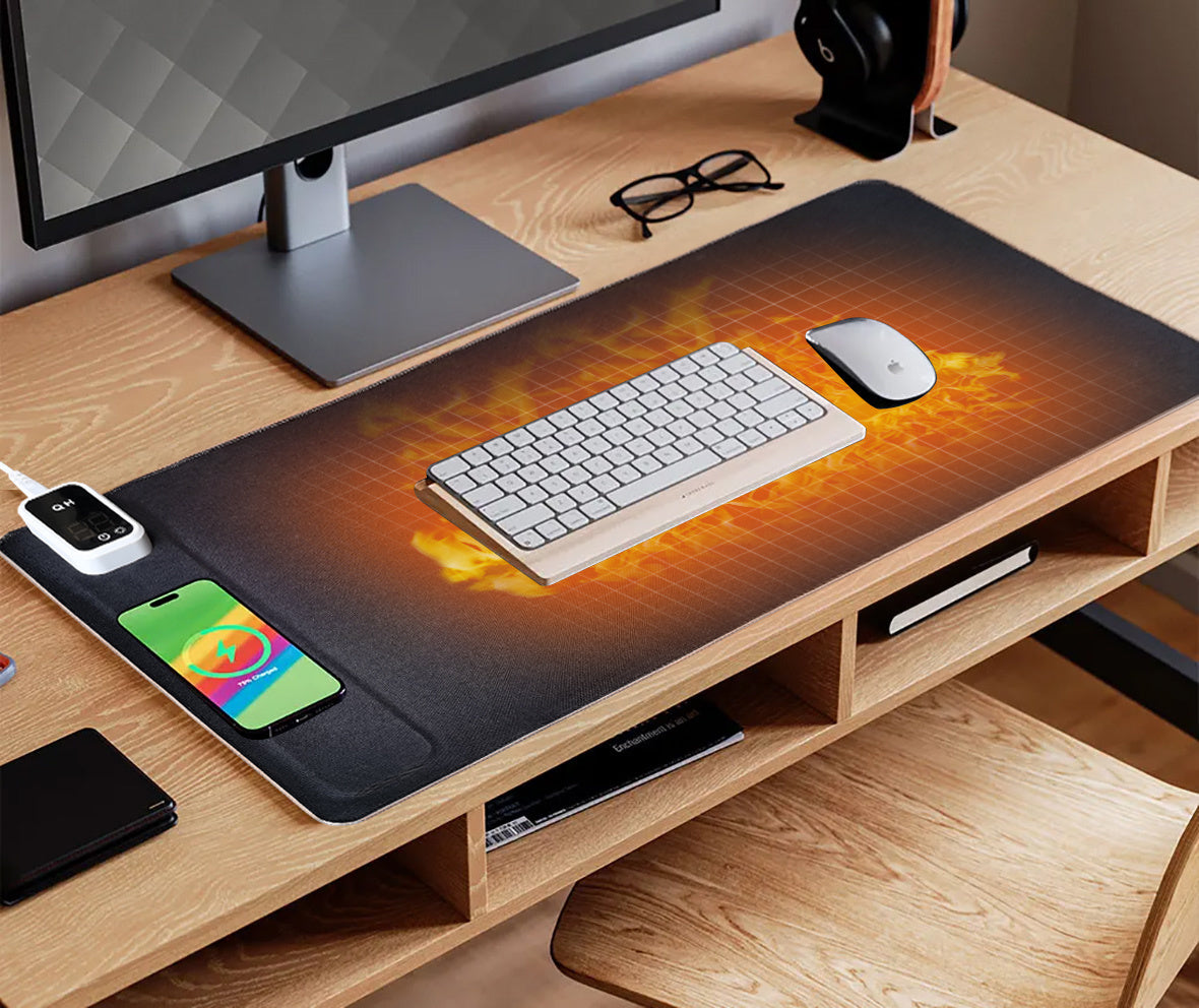 Verwarmde bureau-onderlegger USB 80x40 cm met LED