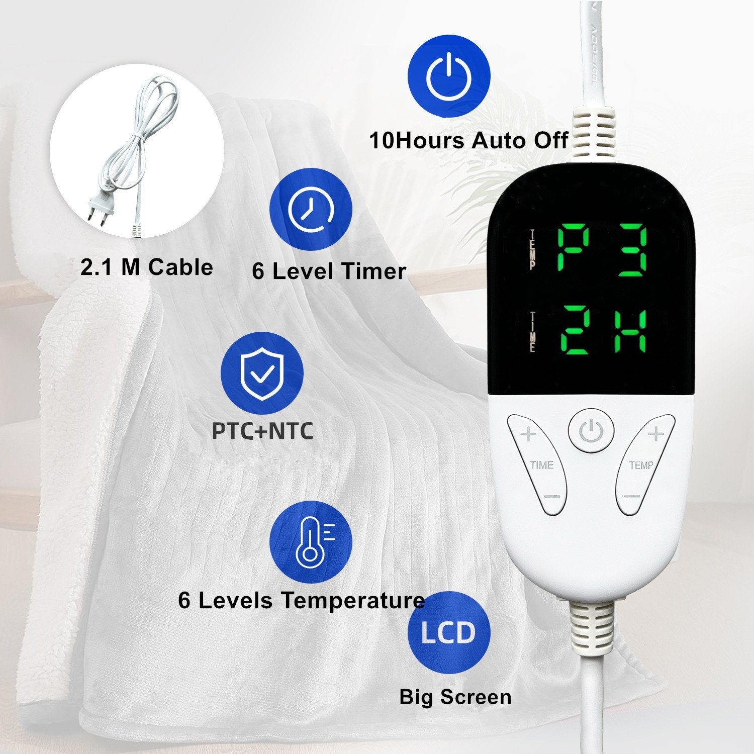 Elektrische omslagdeken - Warmtedeken - 1 persoons - 180x150 cm - Fleece - Grijs