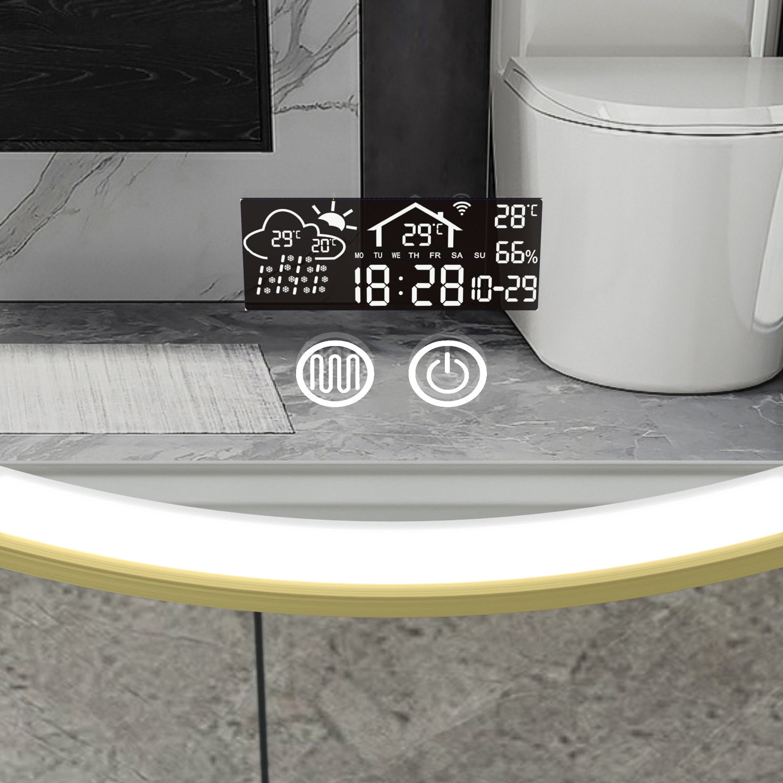 Smart spiegel rond 60cm gouden frame met led verlichting, anti-condens en wifi