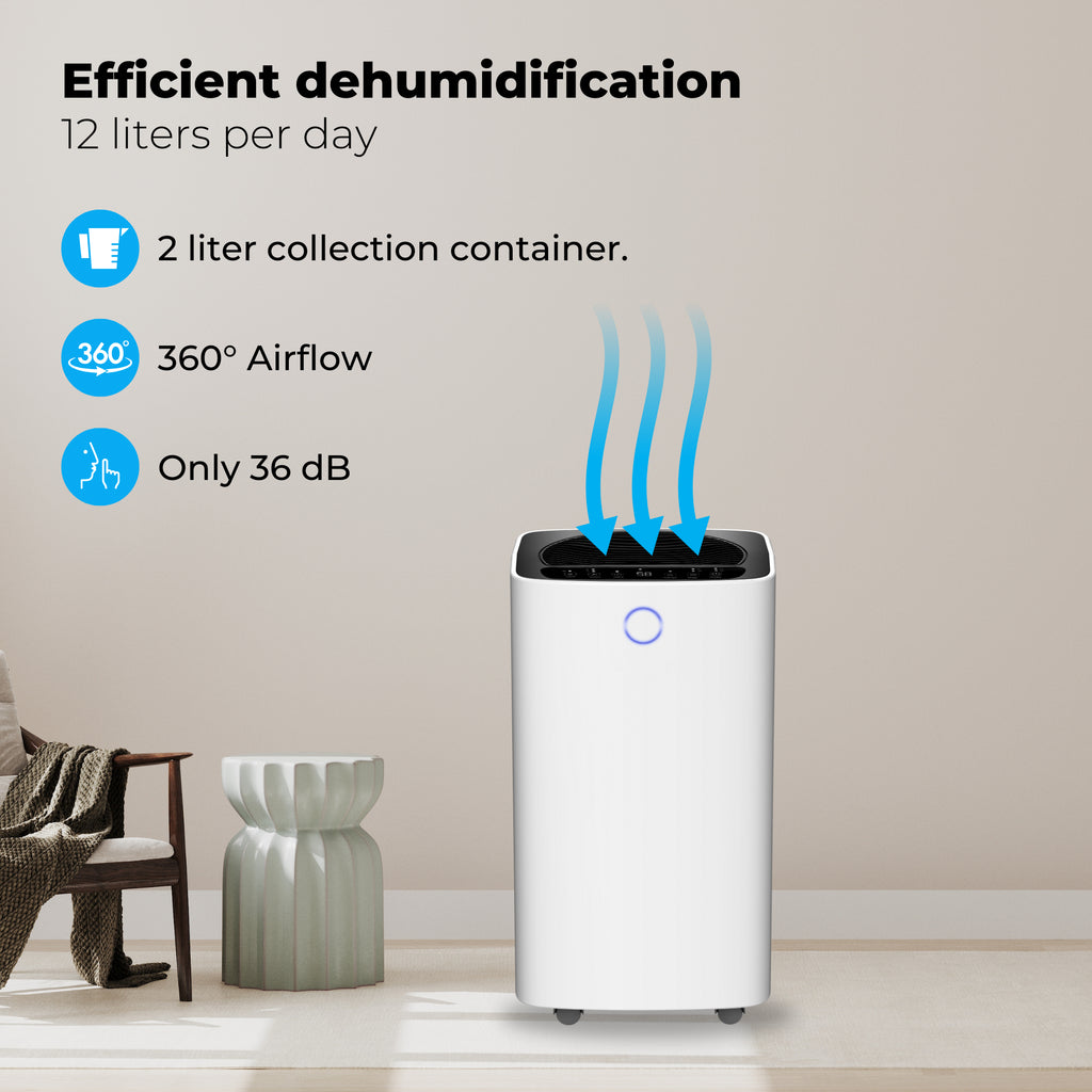 Slimme luchtontvochtiger compact 12 Liter Wifi met carbon filter