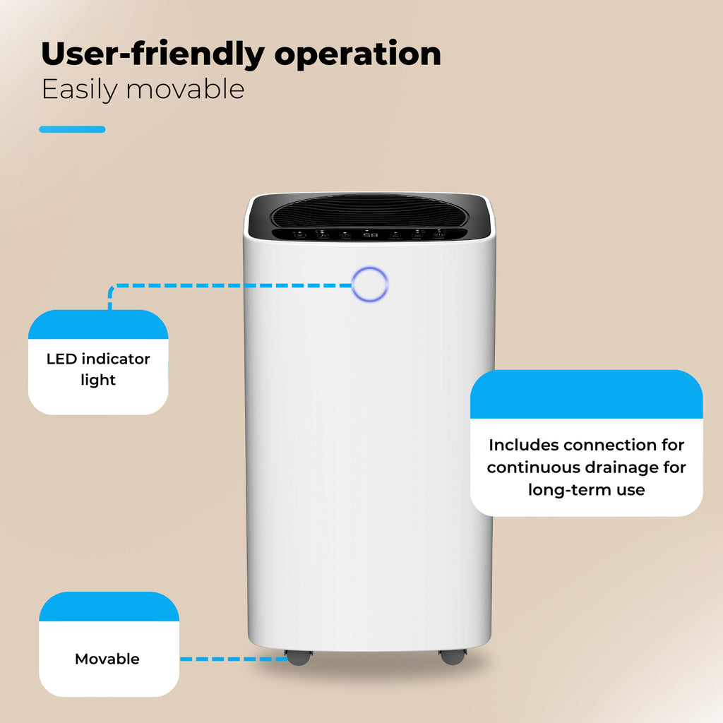 Slimme luchtontvochtiger compact 12 Liter Wifi met carbon filter