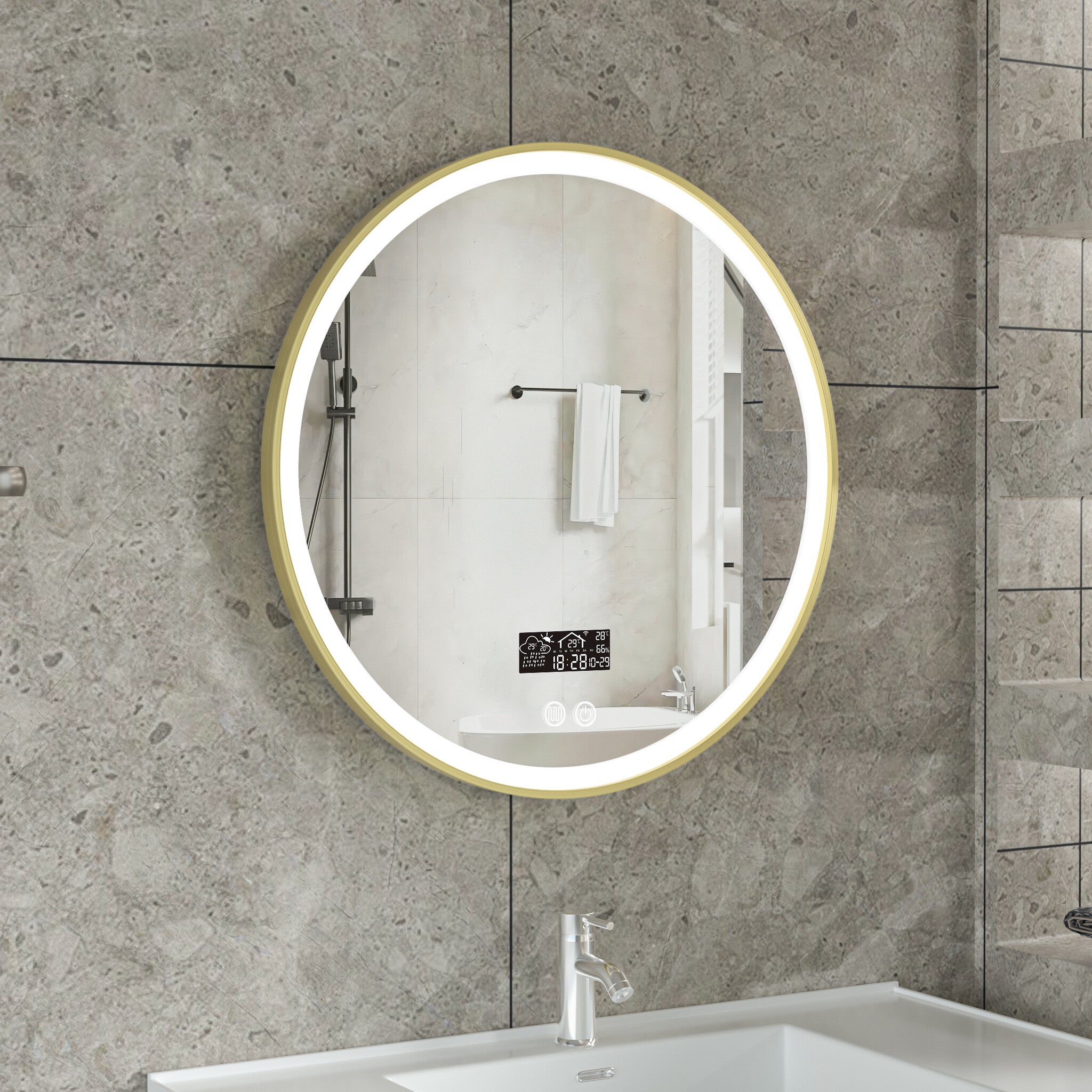 Tweedekans - Smart spiegel rond 60cm gouden frame met led verlichting, anti-condens en wifi - Default