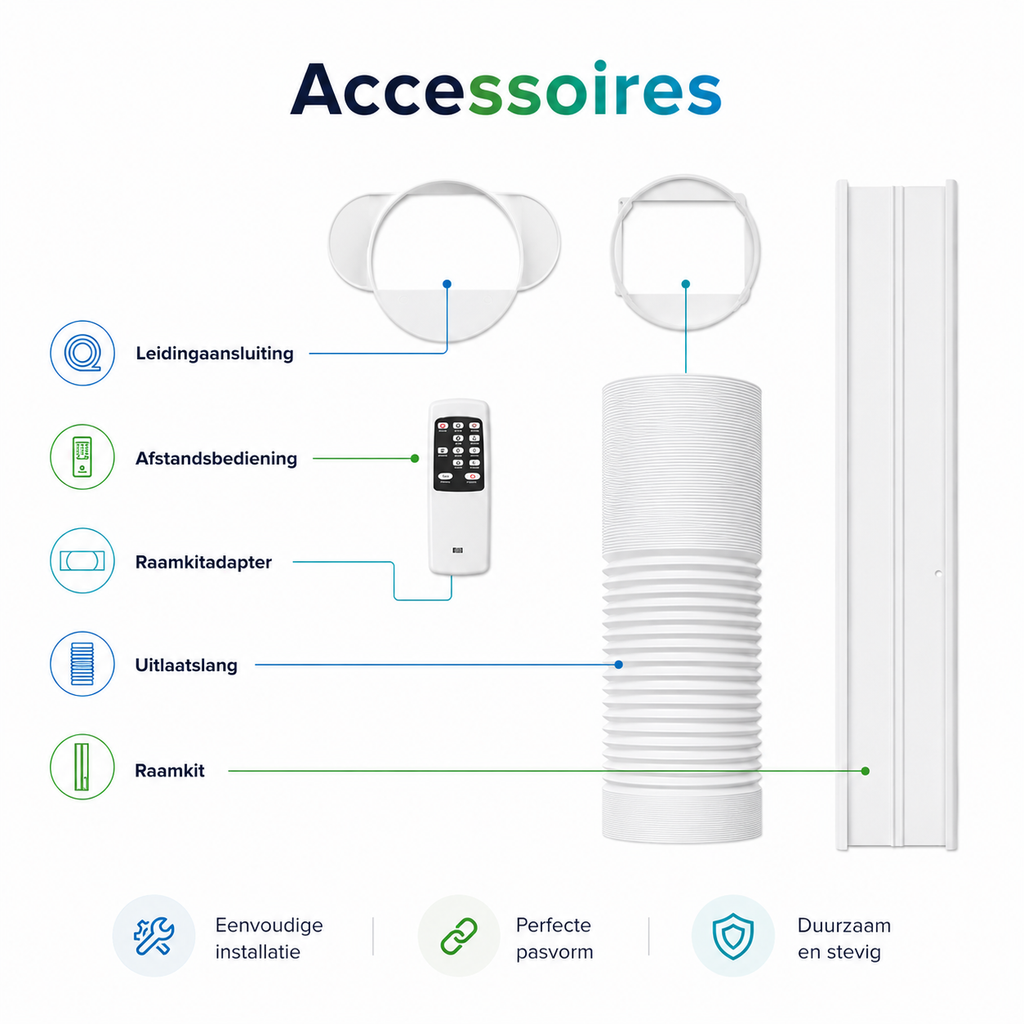 Mobiele airco Wifi ontvochtigen en ventileren met raamafdichting en luchtreiniger 9000btu