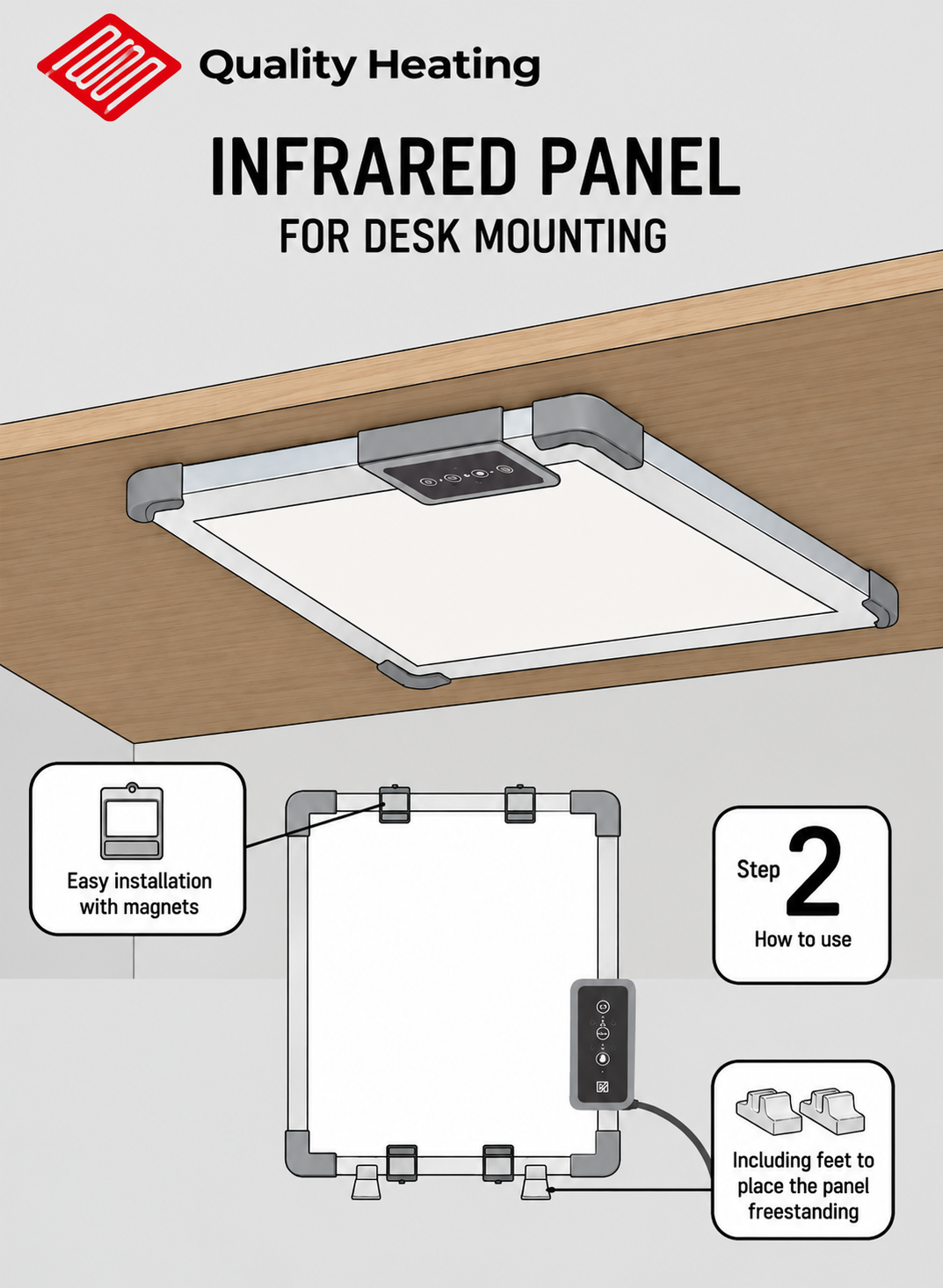 Infrarood verwarming voor bureau - 215 watt - 60 x 60 cm