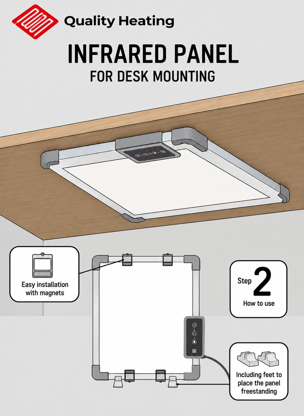 Infrarood verwarming voor bureau - 100 watt - 30 x 50 cm