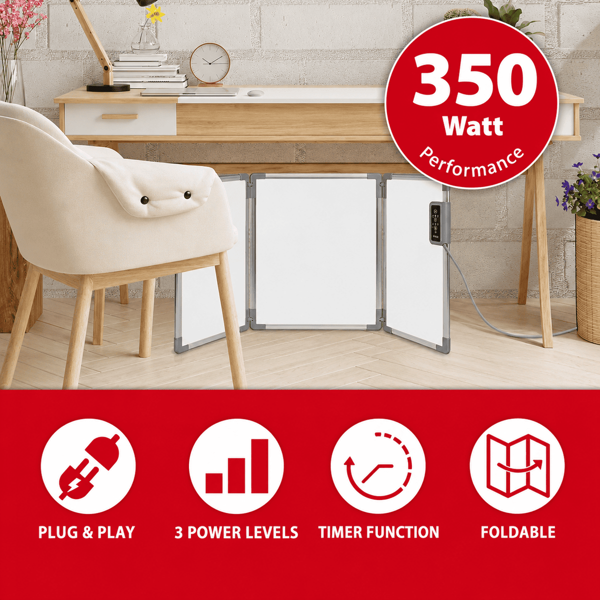 Infrarood verwarming vouwbaar 350Watt - Timer - Instelbaar