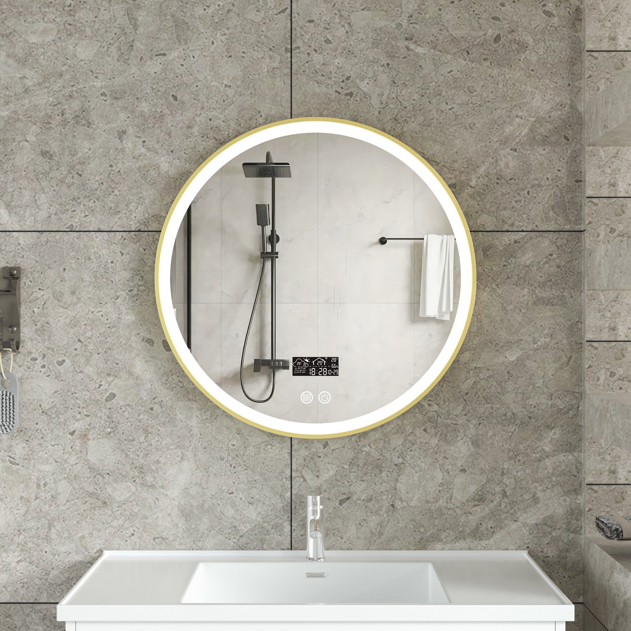 Smart spiegel rond 60cm gouden frame met led verlichting, anti-condens en wifi